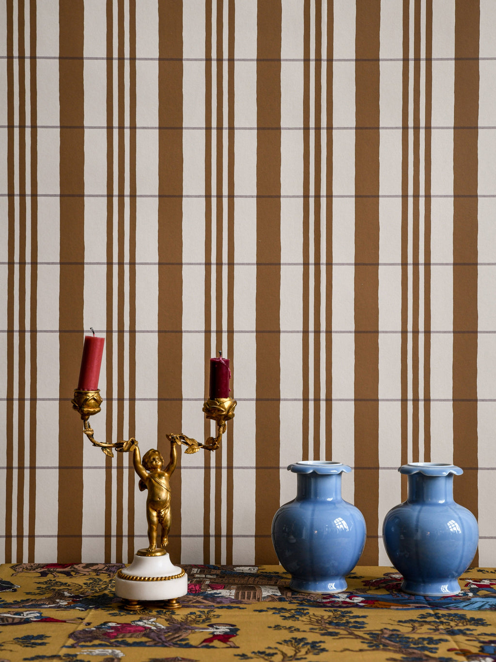 The Guards' Tent wallpaper by Langelid/von Bromssen - stripe design in Brown