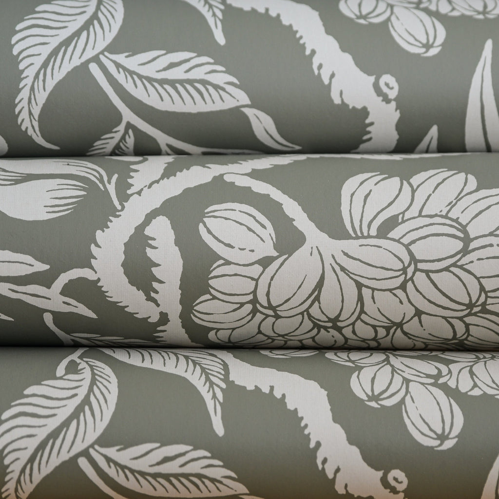 Cornucopia wallpaper by Langelid/von Bromssen - floral design in Green – Khaki