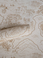 Voyage 1929 wallpaper by Långelid/von Brömssen in Orange – coastal design, a part-rolled length showing the map motif
