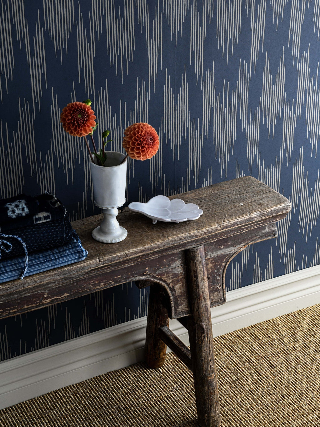 Ikat wallpaper by Langelid/von Bromssen - geometric design in Blue – Midnight