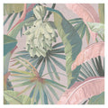 Close-up of La Palma wallpaper by Catherine Martin in Hollywood, soft blush ground with green palms and pale bananas