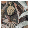 Close-up of La Palma wallpaper by Catherine Martin in Sepia, charcoal ground with muted palms and hanging bananas