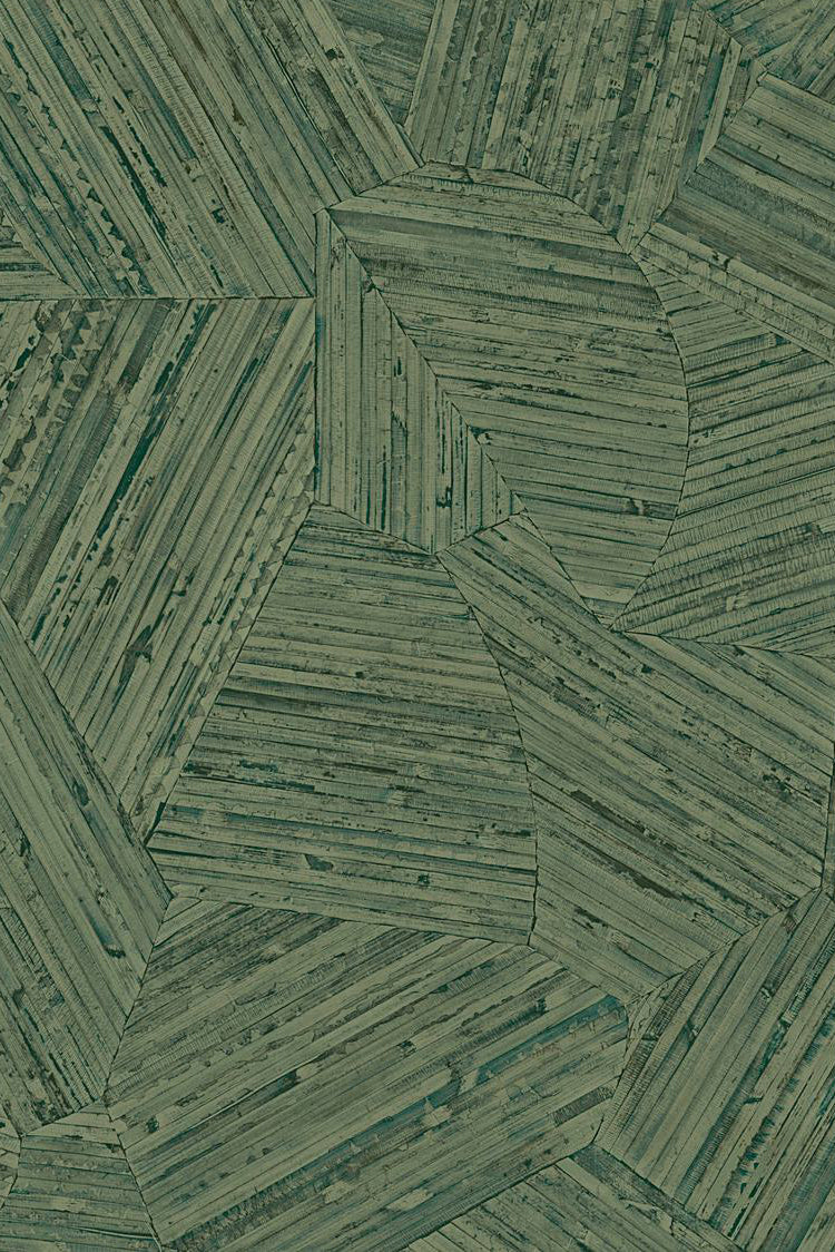 Mauna wallpaper by Arte in Green (Forest Walk) – flat swatch of the inlaid rattan texture pattern