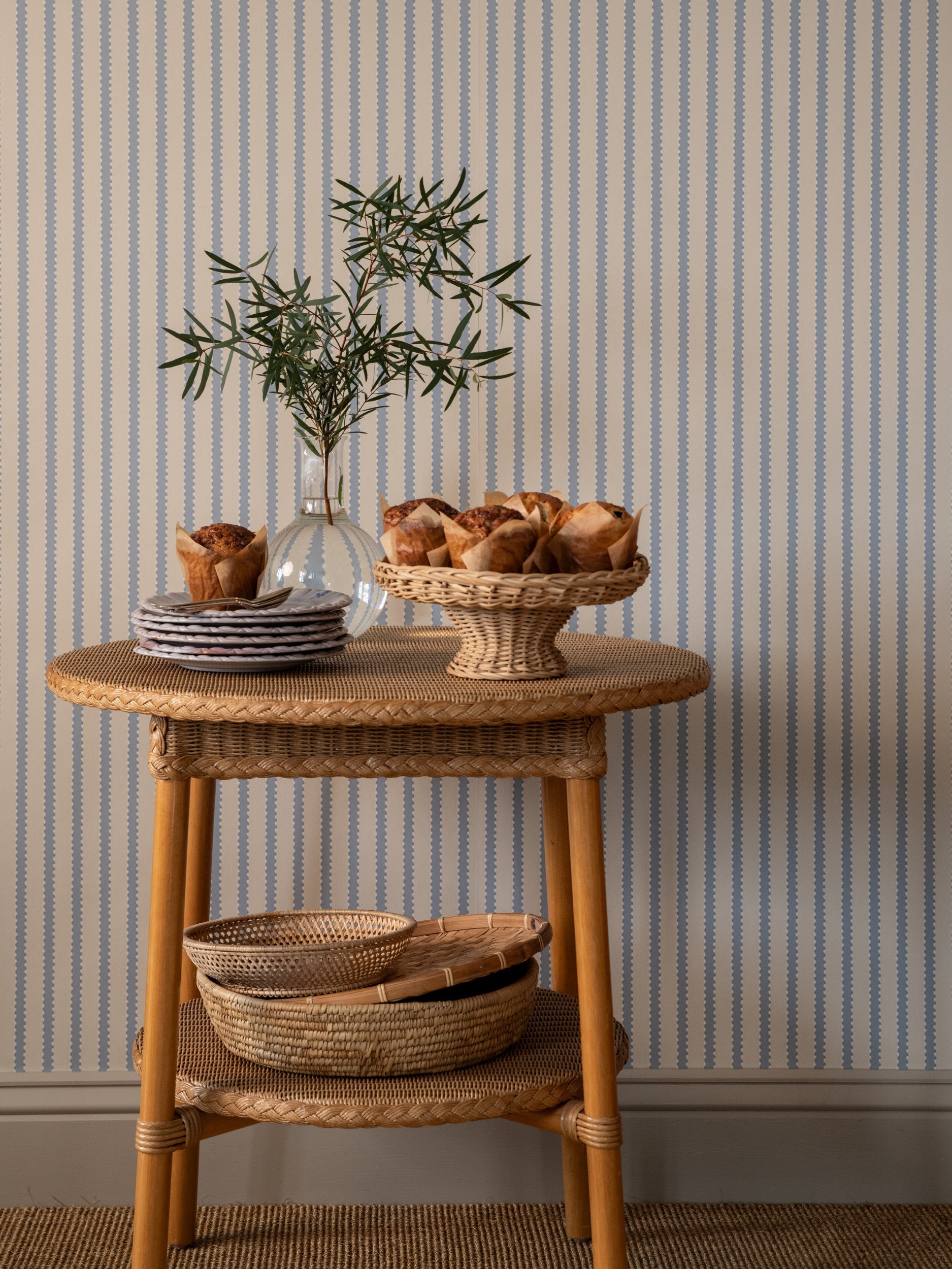 Stitched Stripe wallpaper by Langelid/von Bromssen - stripe design in Blue
