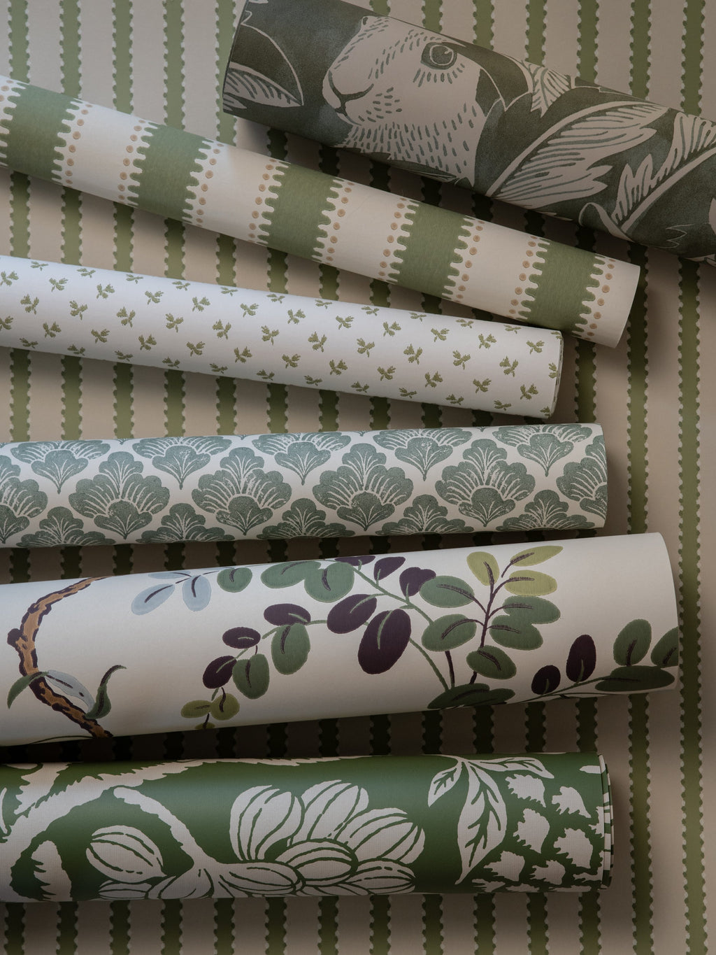 Stitched Stripe wallpaper by Langelid/von Bromssen - stripe design in Green