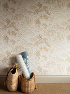 Voyage 1929 wallpaper by Långelid/von Brömssen in Orange – coastal design, with woven baskets and rolled wallpaper