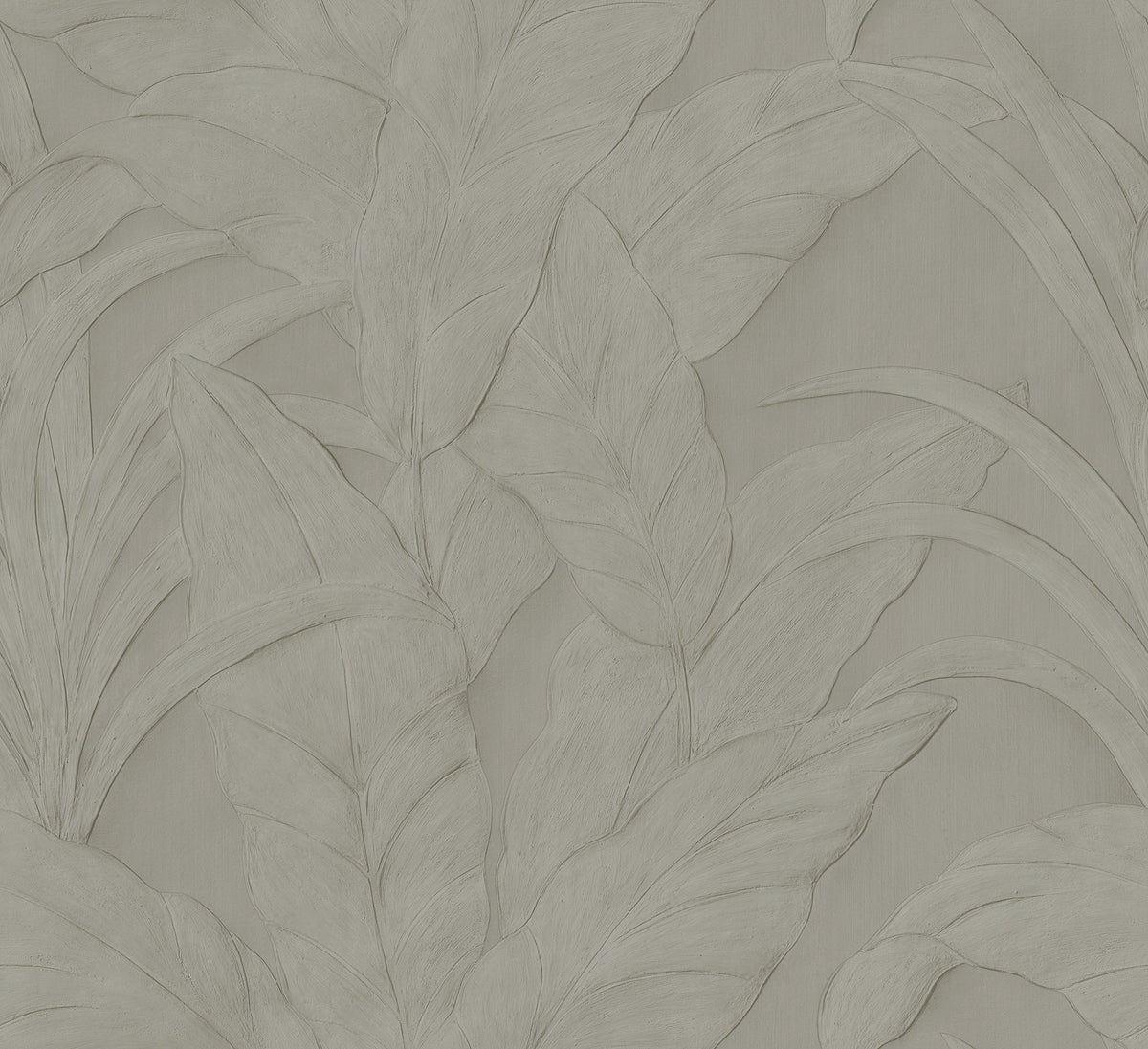 Musa wallpaper by Arte in Grey (Silver) – flat swatch of the banana-leaf pattern