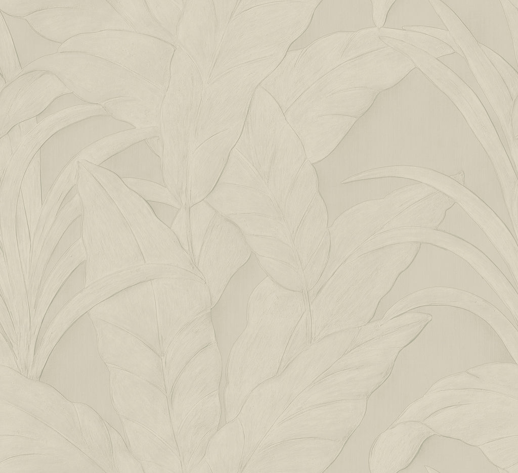 Musa wallpaper by Arte in Beige (Fog) – flat swatch of the banana-leaf pattern