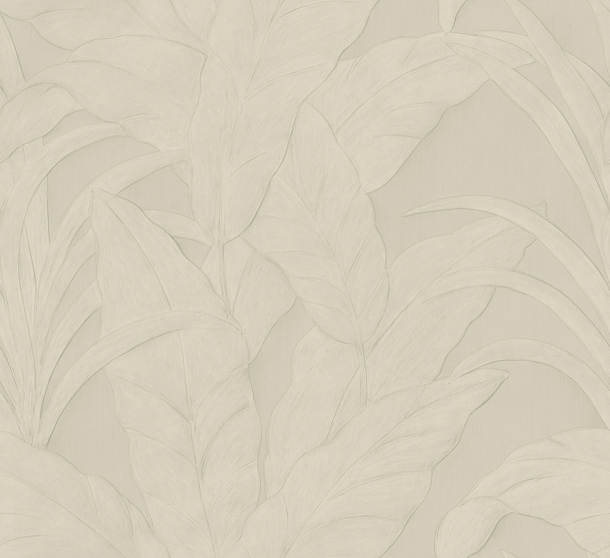 Musa wallpaper by Arte in Beige (Fog) – flat swatch of the banana-leaf pattern