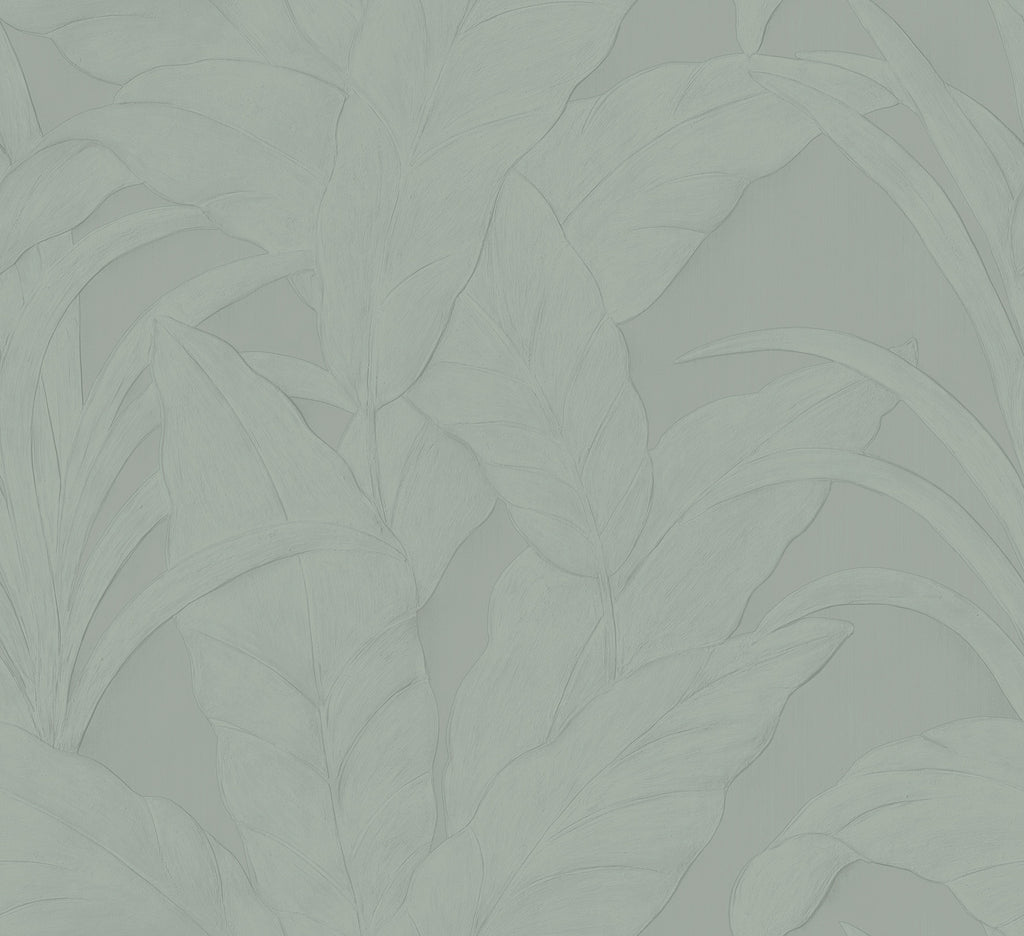 Musa wallpaper by Arte in Green (Eucalyptus) – flat swatch of the banana-leaf pattern