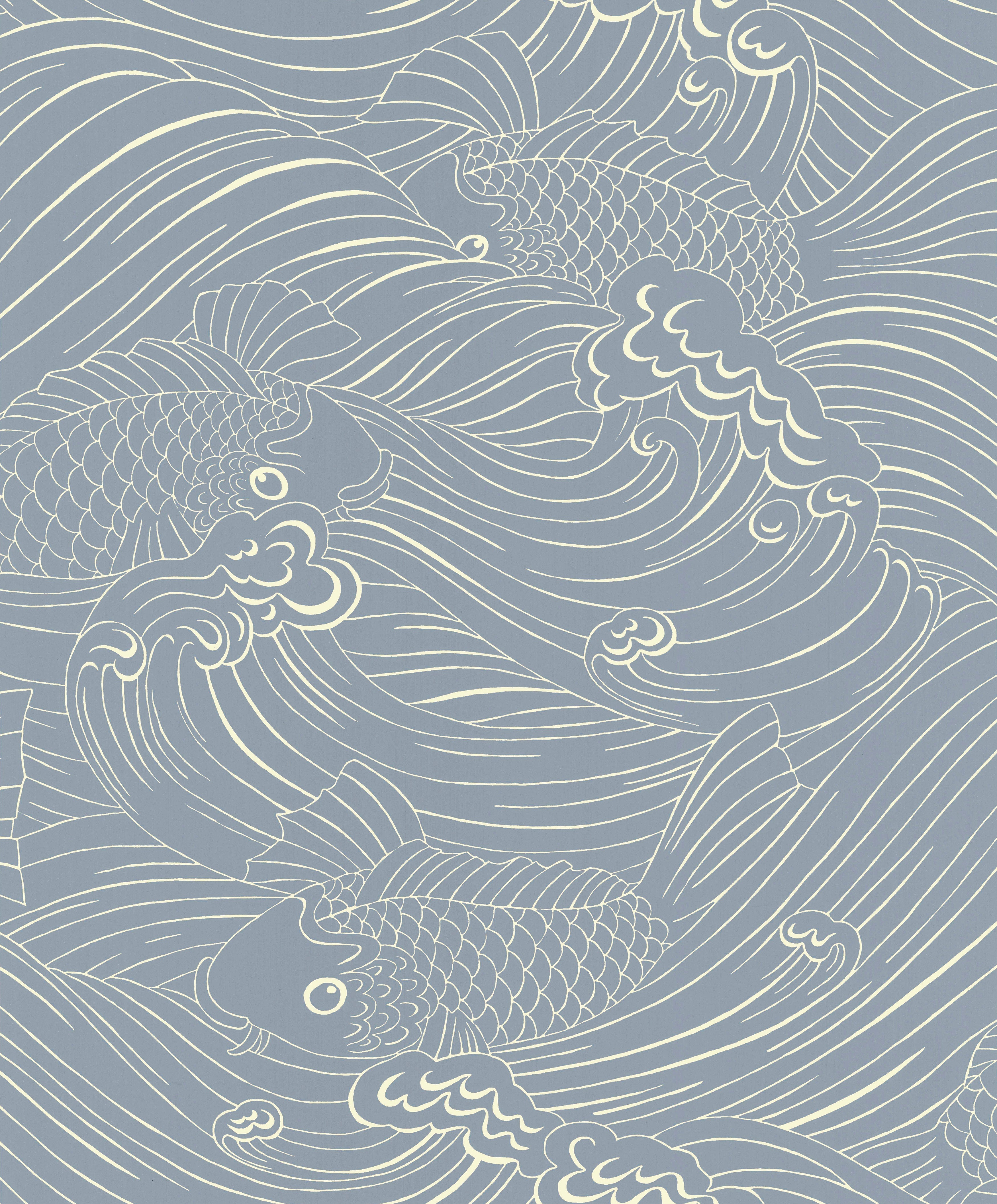 Plenty more Fish wallpaper by Langelid/von Bromssen - coastal design in Blue – Washed