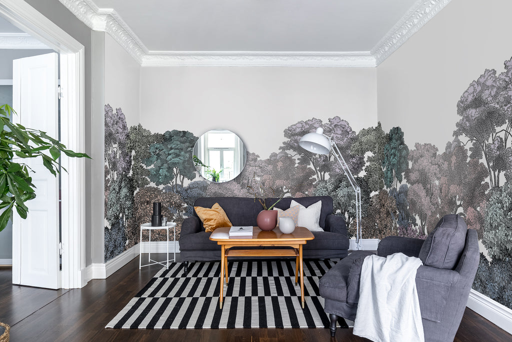 Bellewood wallpaper by Rebel Walls in Multicolour, styled on an interior wall