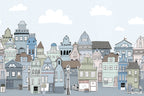 London Houses - Black & White wall mural by Rebel Walls in Light Blue, flat swatch