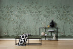 Chinoiserie Chic wallpaper by Rebel Walls in Green, styled on an interior wall