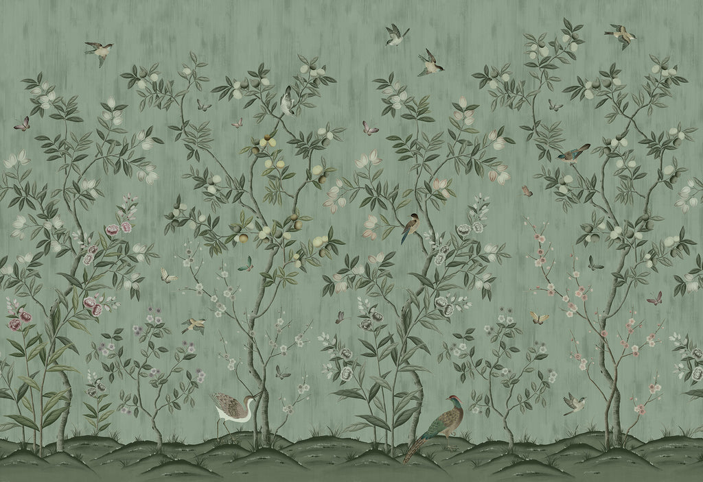 Chinoiserie Chic wallpaper by Rebel Walls in Green, flat pattern repeat