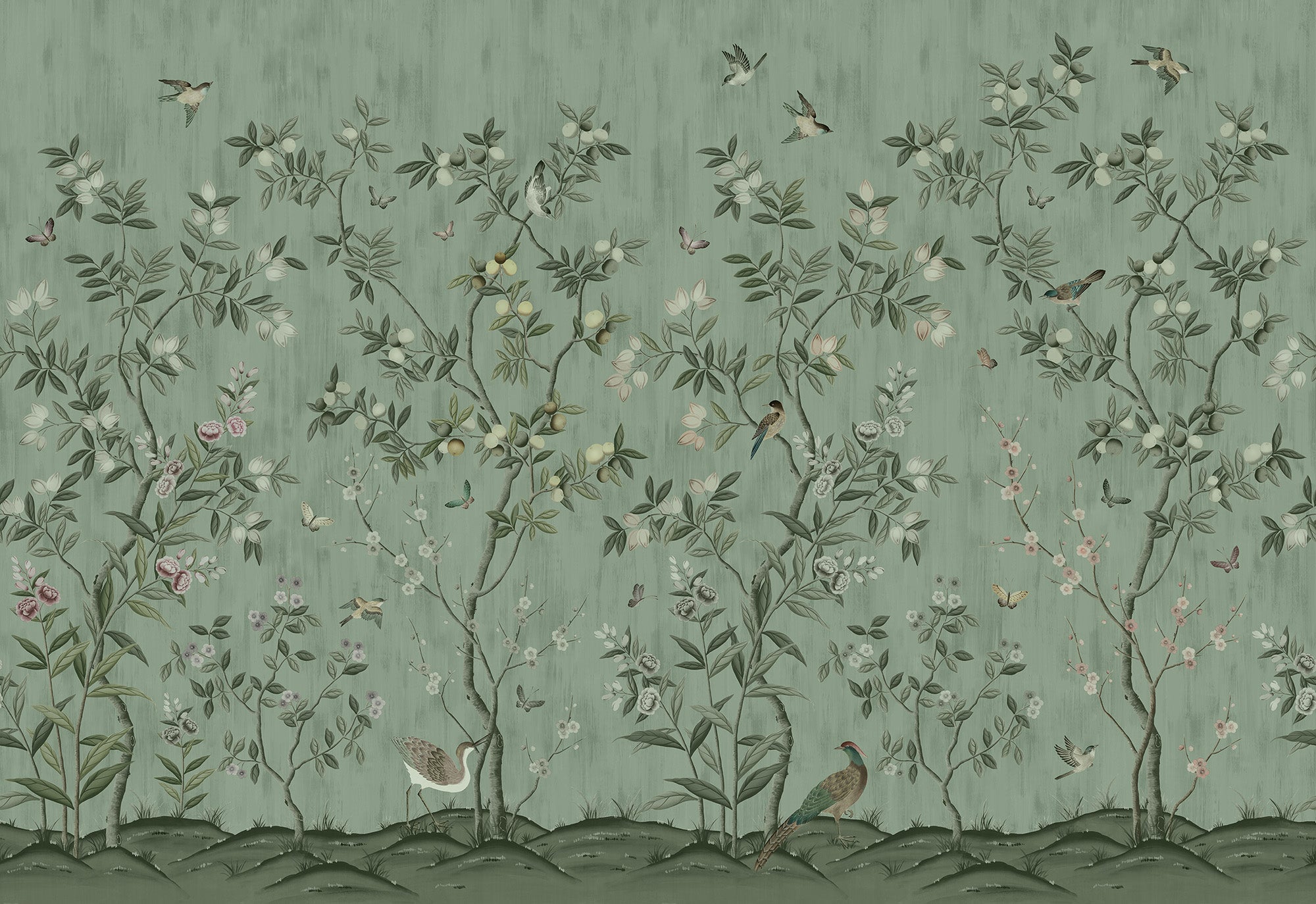 Chinoiserie Chic wallpaper by Rebel Walls in Green, flat pattern repeat