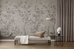 Chinoiserie Chic wallpaper by Rebel Walls in Beige, styled on an interior wall
