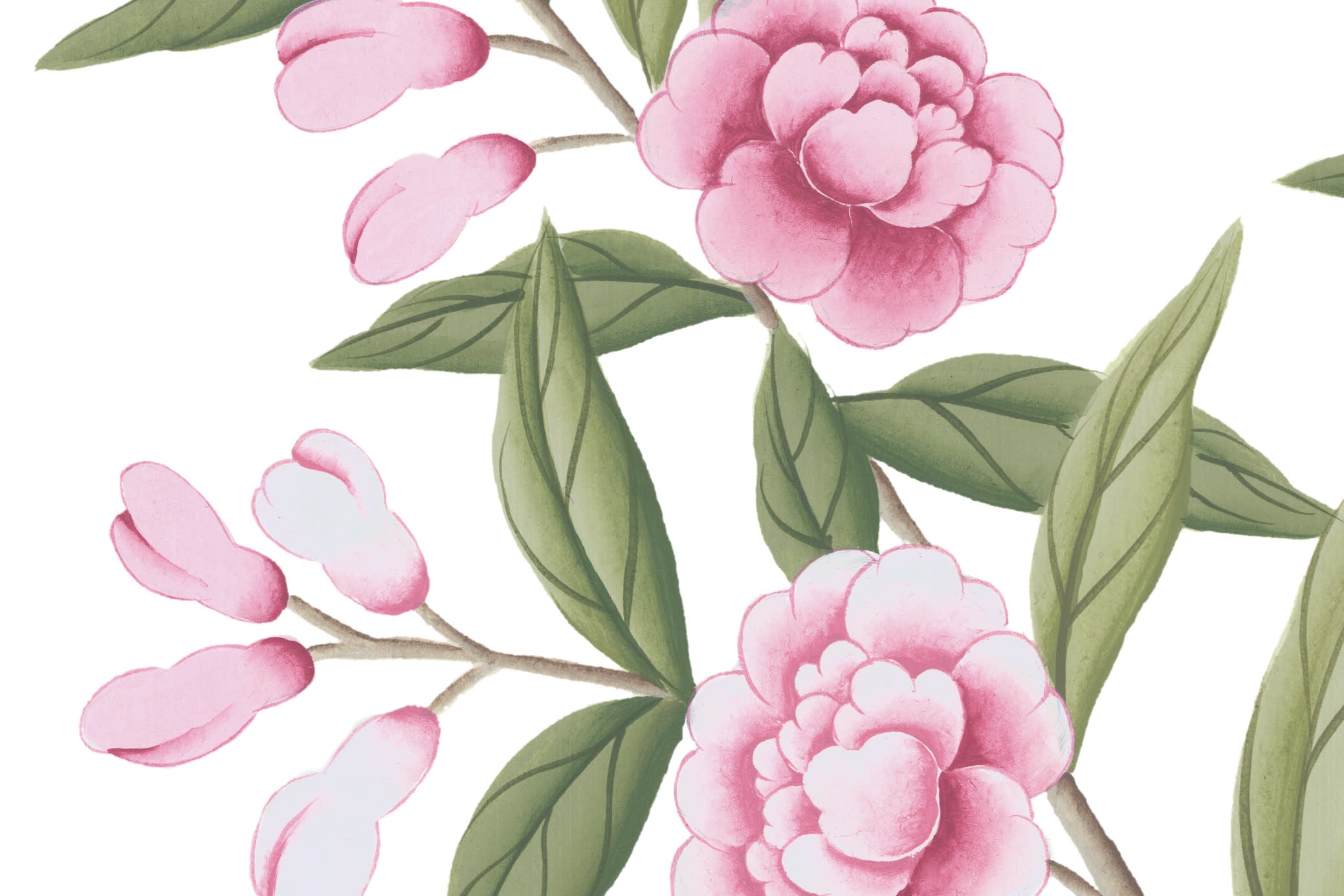 Chinoiserie Chic wallpaper by Rebel Walls in Multicolour, close detail of the print