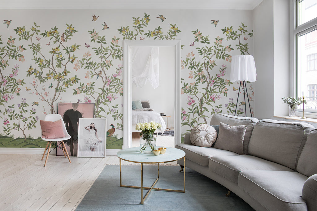 Chinoiserie Chic wallpaper by Rebel Walls in Multicolour, styled on an interior wall