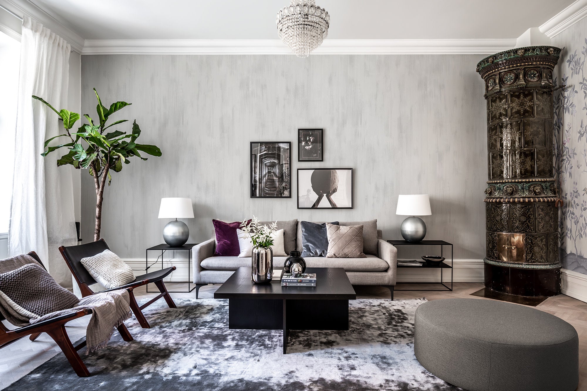Brushstrokes wall mural by Rebel Walls in White, styled room