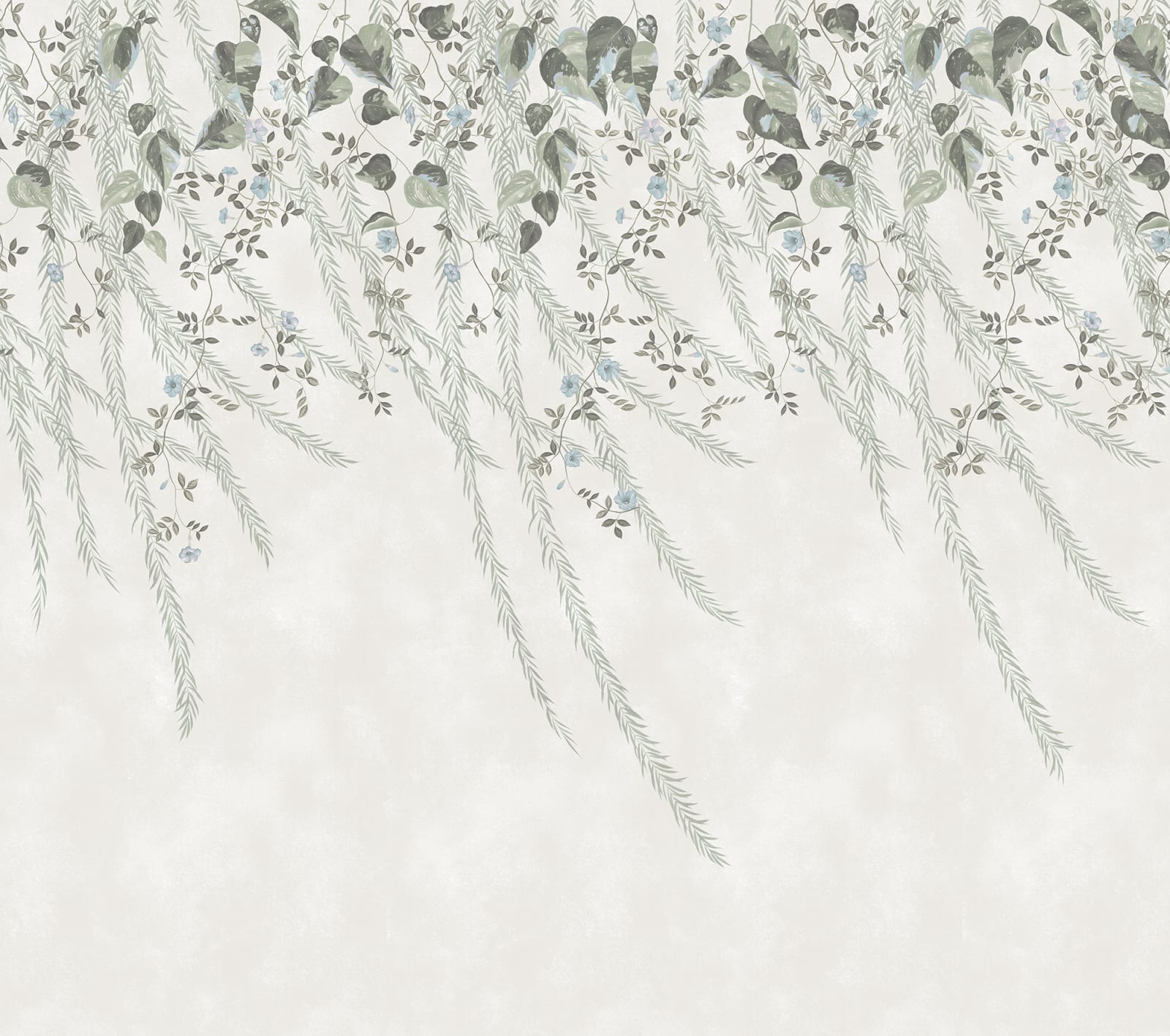 Lush Foliage wall mural by Rebel Walls in sage green foliage on a pale ground