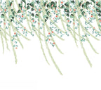 Lush Foliage wall mural by Rebel Walls in green foliage with coral flowers on a pale ground