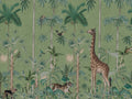 Giraffe's Stroll wallpaper by Rebel Walls in Green, flat pattern repeat