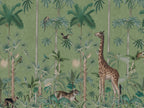 Giraffe's Stroll wallpaper by Rebel Walls in Green, flat pattern repeat