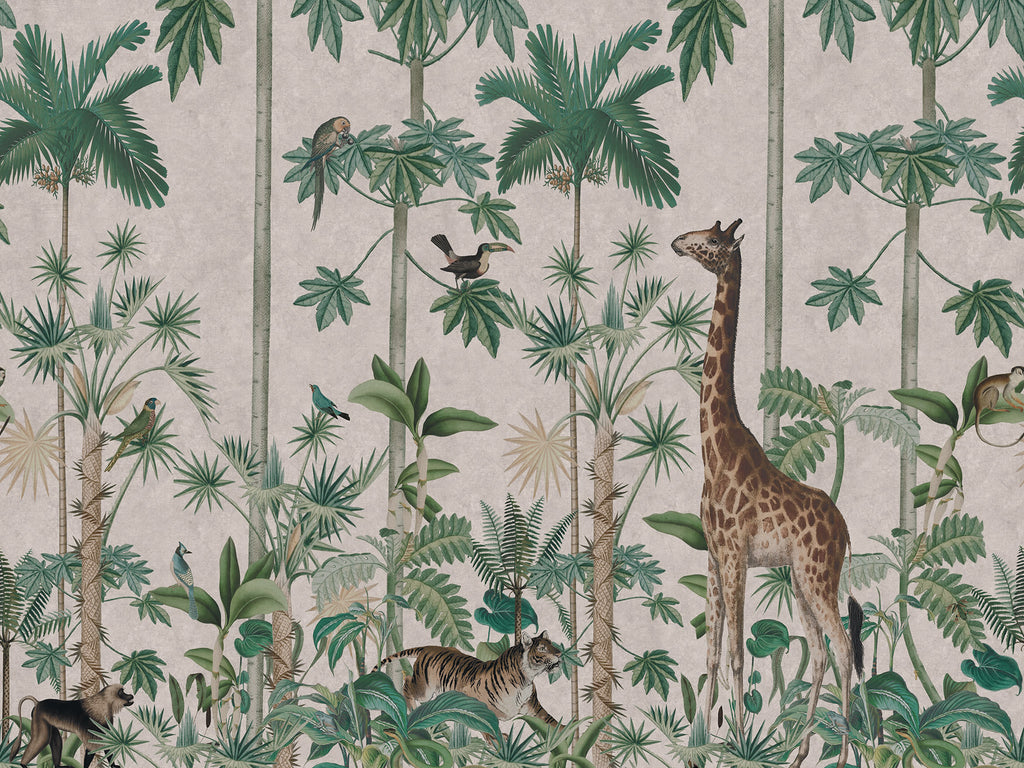 Giraffe's Stroll wall mural by Rebel Walls in Pink – Pastel Pink, flat swatch