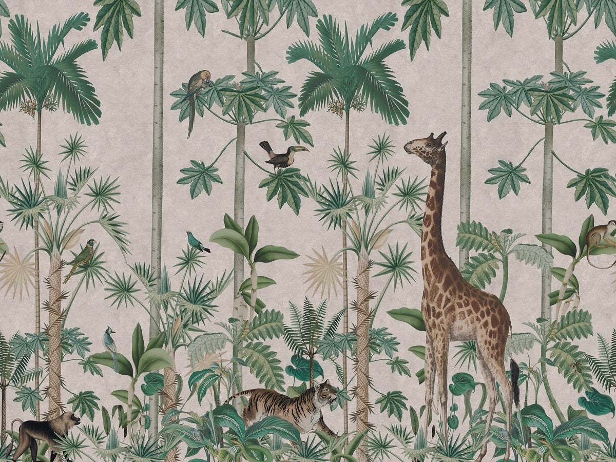 Giraffe's Stroll wall mural by Rebel Walls in Pink – Pastel Pink, flat swatch