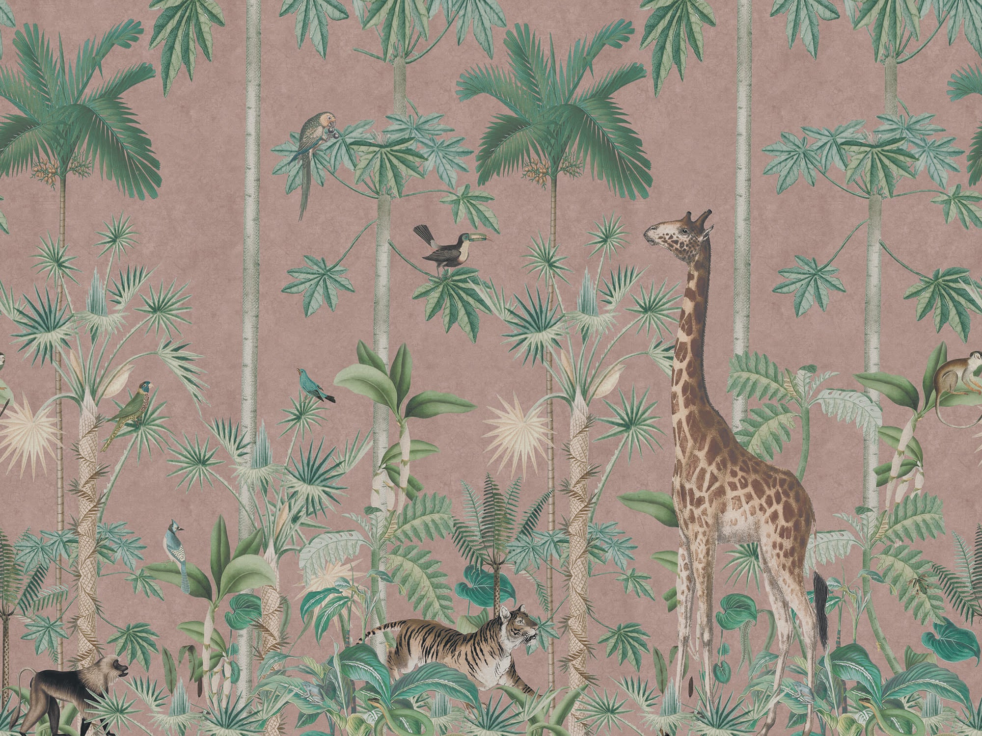 Giraffe's Stroll wallpaper by Rebel Walls in Pink, flat pattern repeat