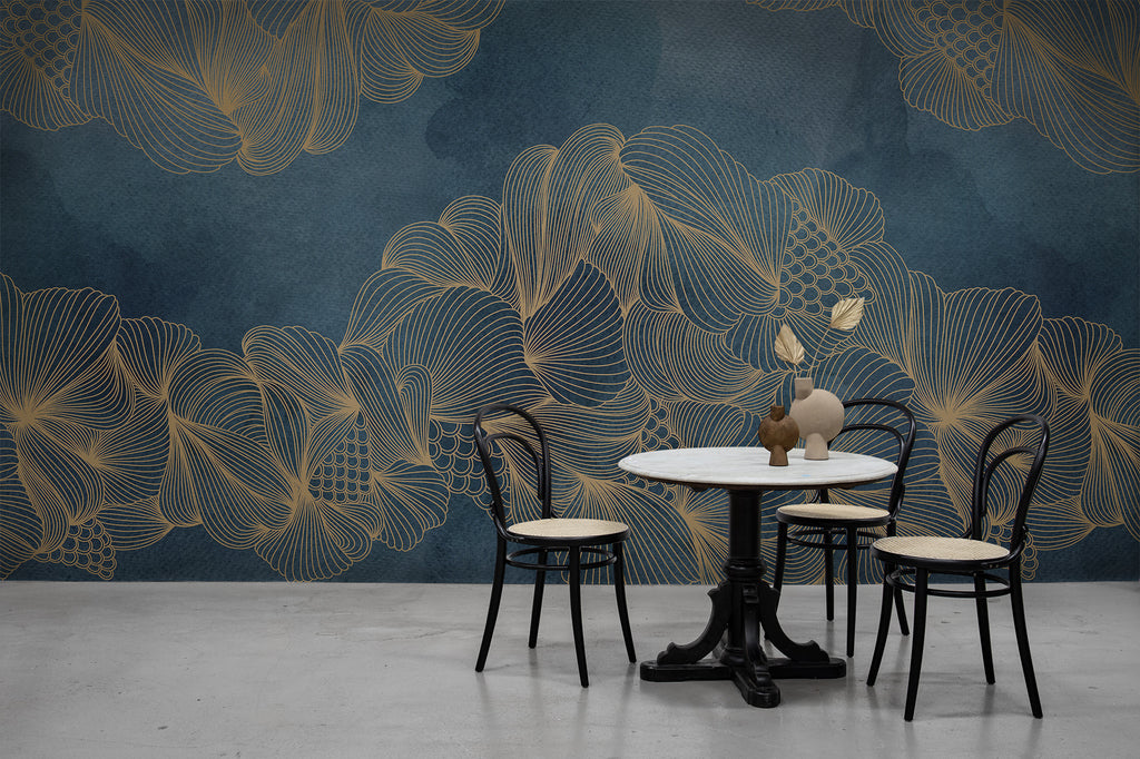 Opulence wall mural by Rebel Walls in Blue, styled room