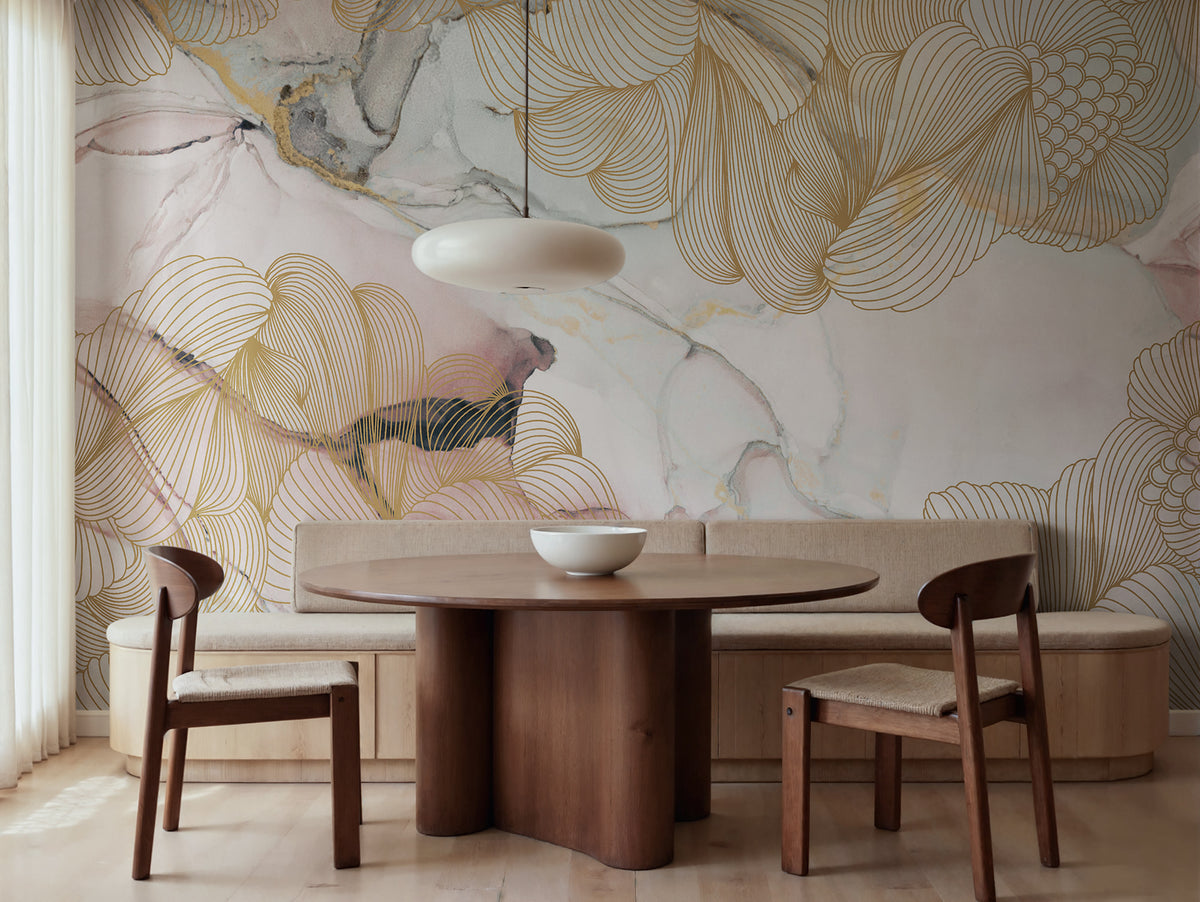 Opulence wall mural by Rebel Walls in Pink, styled room