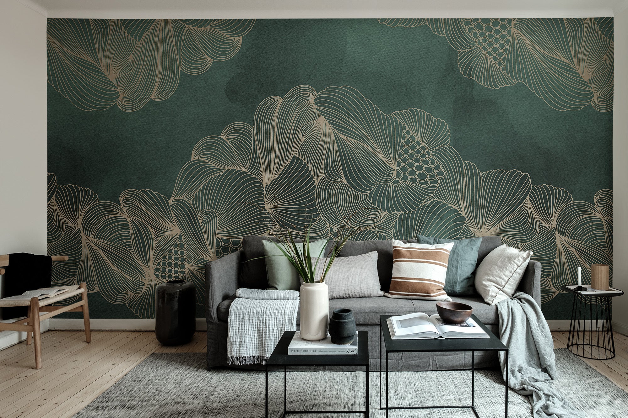 Opulence wallpaper by Wallpaper Trader in Blue, styled on an interior wall