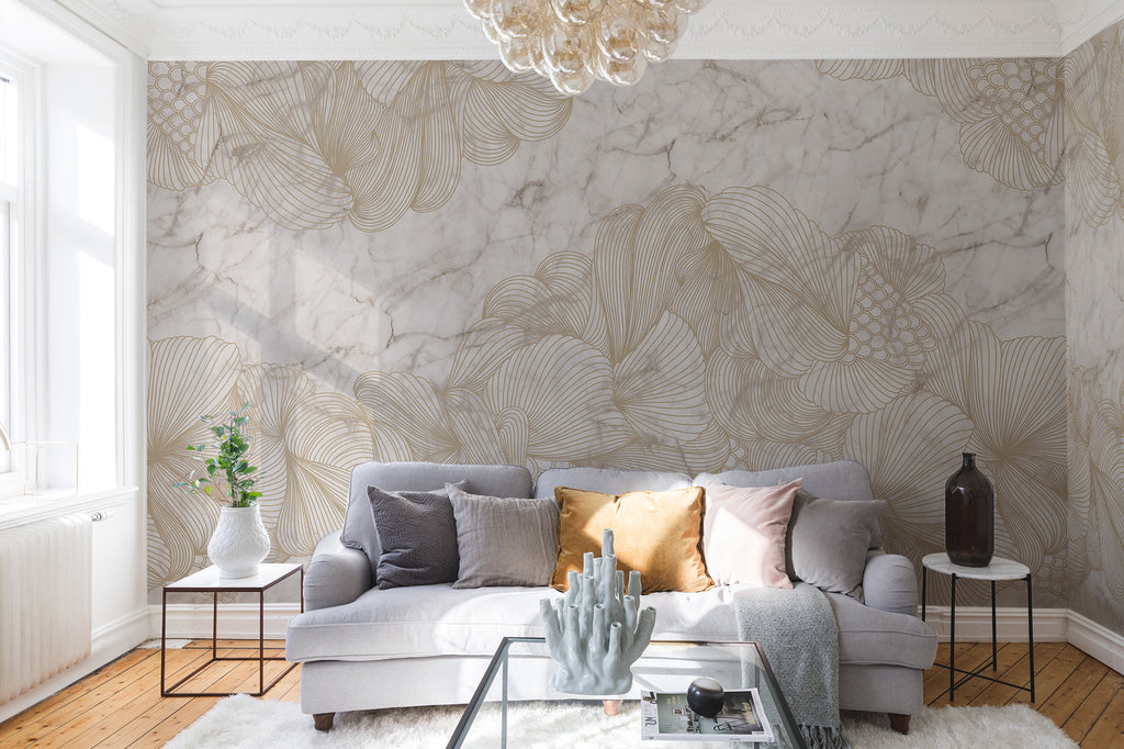 Opulence wall mural by Rebel Walls in Grey, styled room