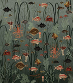 Aquatic Life wall mural by Rebel Walls in Green – Oxygen, flat swatch