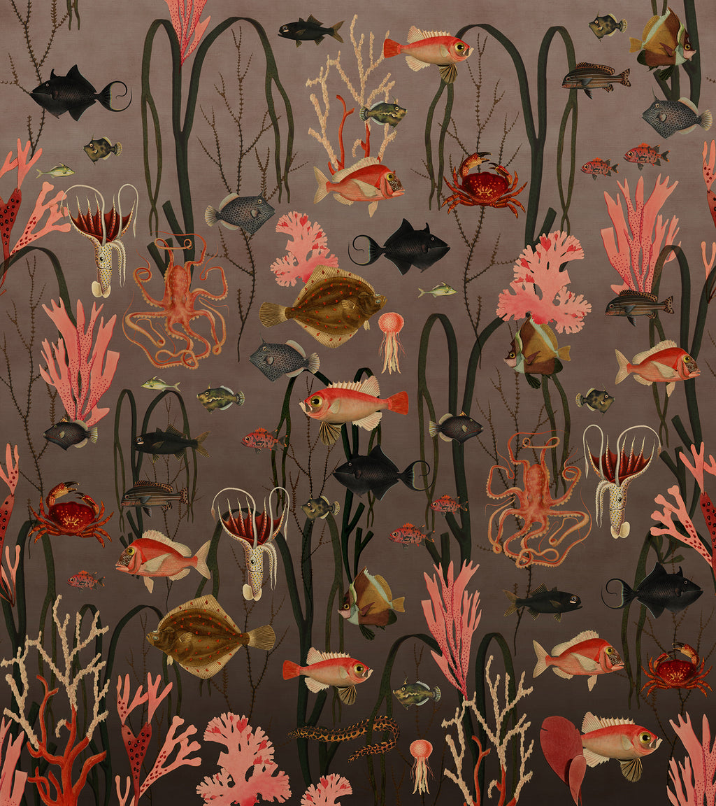 Aquatic Life wall mural by Rebel Walls in Brown – Coral, flat swatch