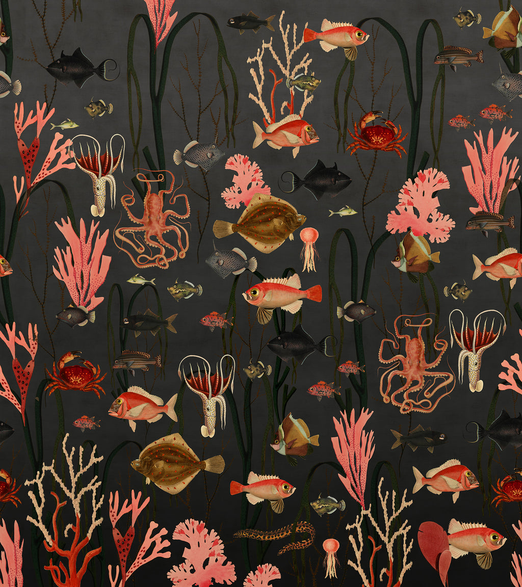 Aquatic Life wall mural by Rebel Walls in Black – Shadows, flat swatch