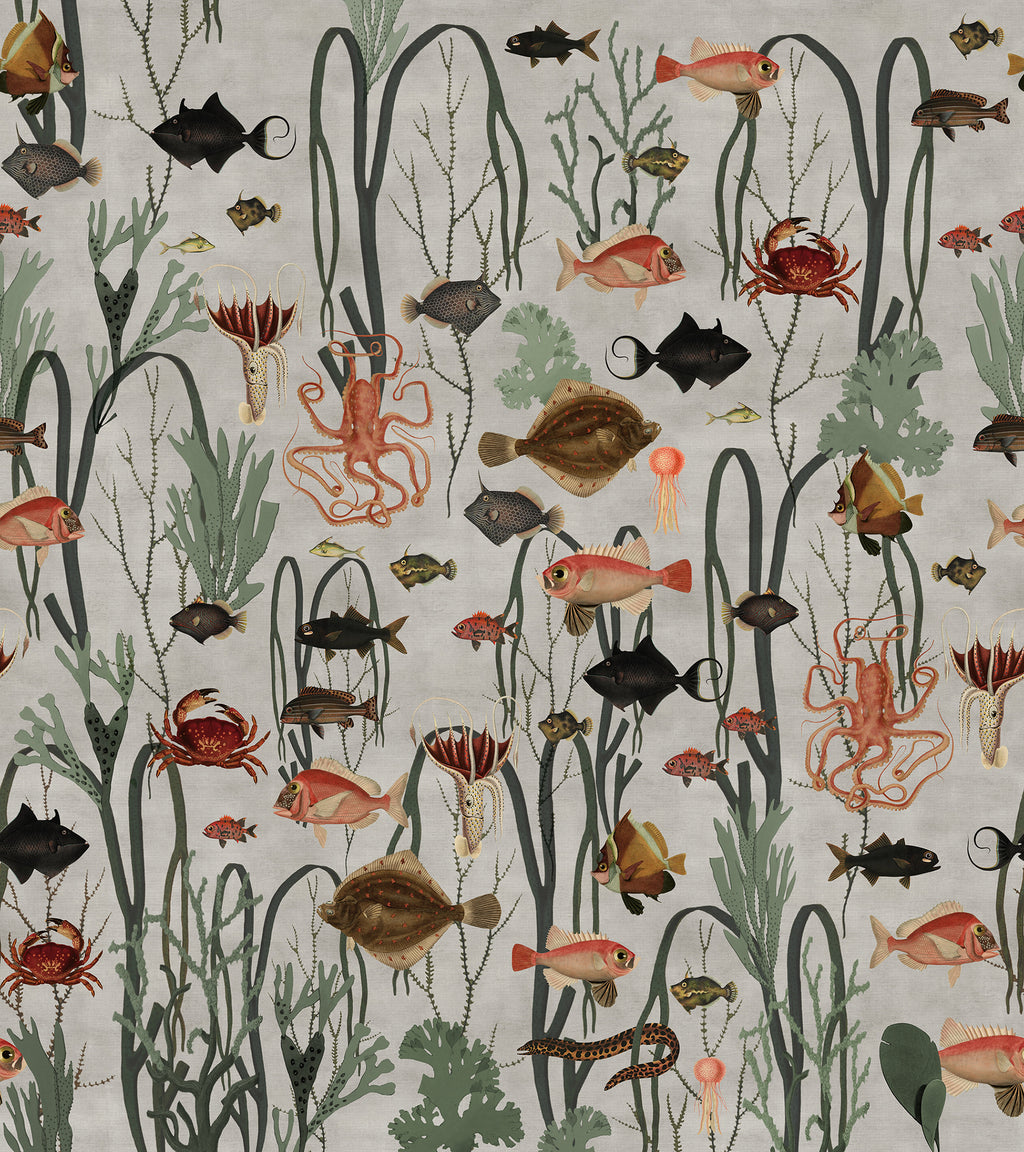 Aquatic Life wall mural by Rebel Walls in Grey, flat swatch
