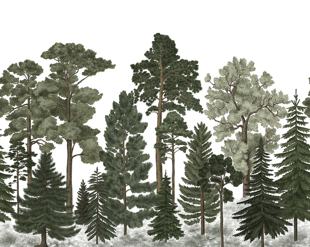 Scandinavian Bellewood wall mural by Rebel Walls in Green, flat swatch