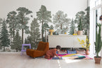 Scandinavian Bellewood wall mural by Rebel Walls in Green – Moss Green, styled room