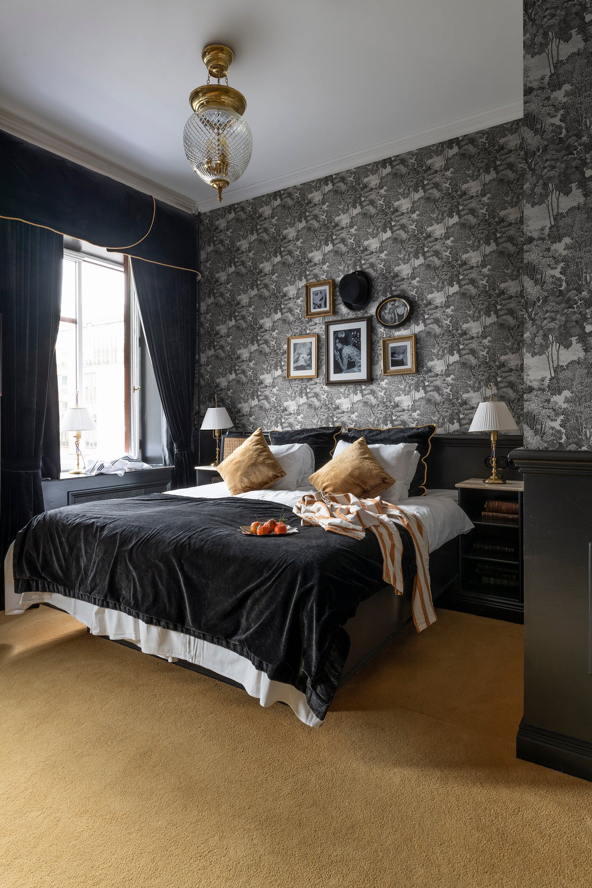 Saint Sebastian wallpaper by Rebel Walls in Grey – Graphite, styled room