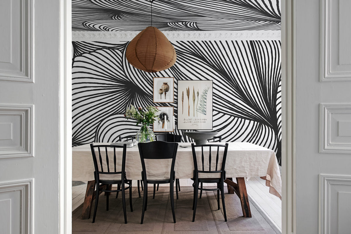 Opulence Lines wall mural by Rebel Walls in Black, styled room