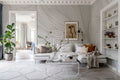 Opulence Lines wall mural by Rebel Walls in Light Grey, styled room