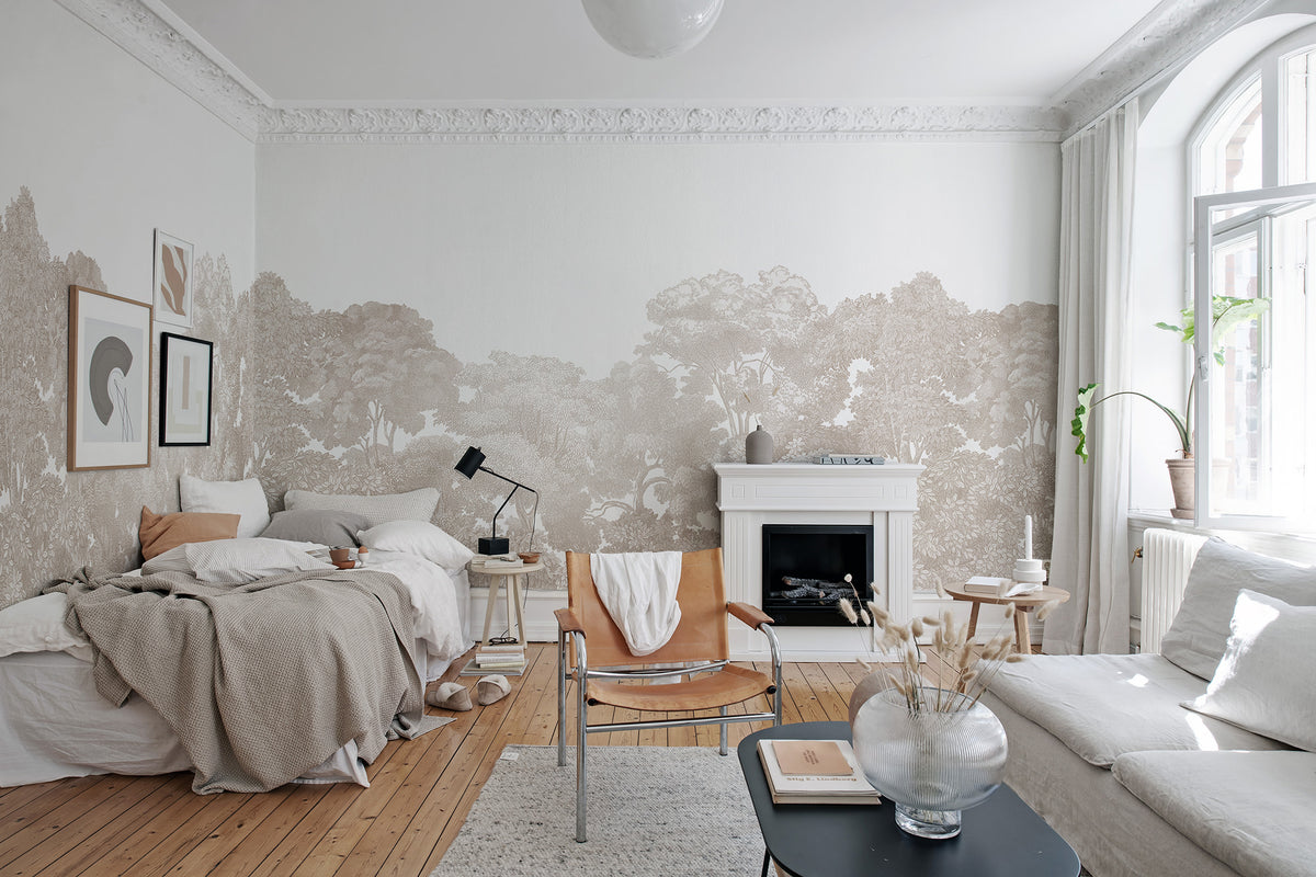 Bellewood wall mural by Rebel Walls in Beige – Sand, styled room