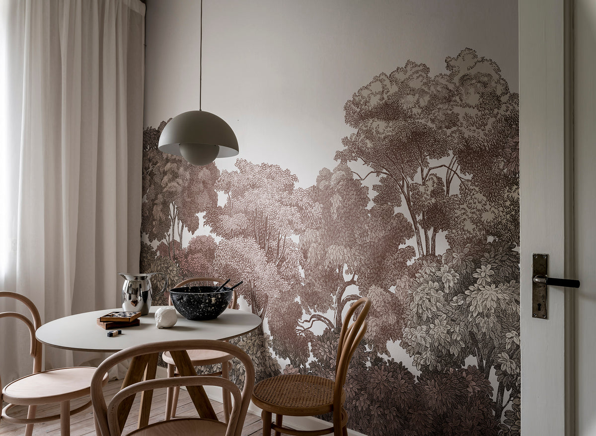 Bellewood wall mural by Rebel Walls in Brown – Rust, styled room