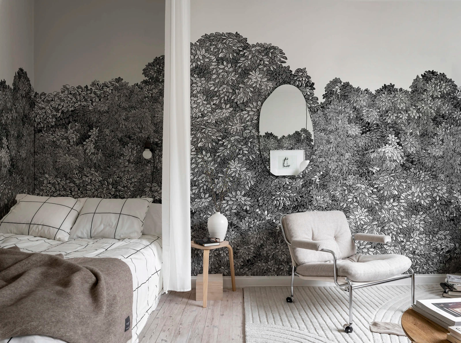 Belle Buisson - Black wall mural by Rebel Walls, styled room