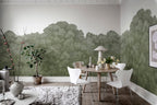 Belle Buisson - Green wall mural by Rebel Walls, styled room