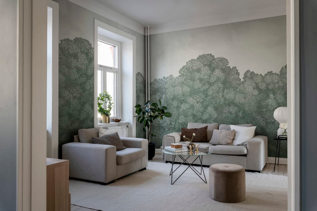 Belle Buisson - Green – Grey Sage wall mural by Rebel Walls, styled room