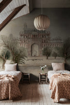 The Temple - Pink wall mural by Rebel Walls, styled room